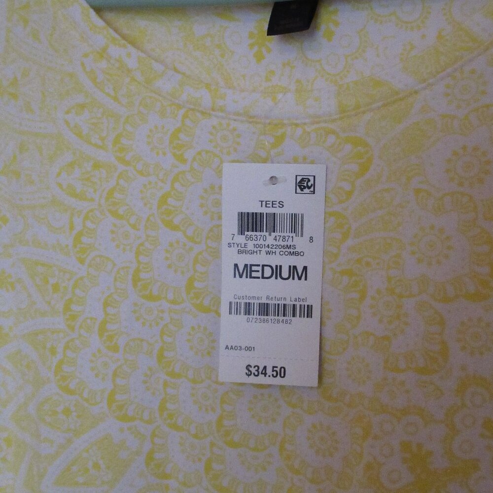 JM Collection Tunic Top, Size-M, NWT, Yellow/White Print - Picture 4 of 8